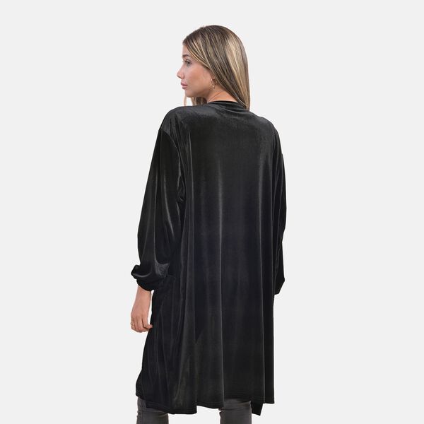 Lange Strickjacke aus Samt, Schwarz image number 5