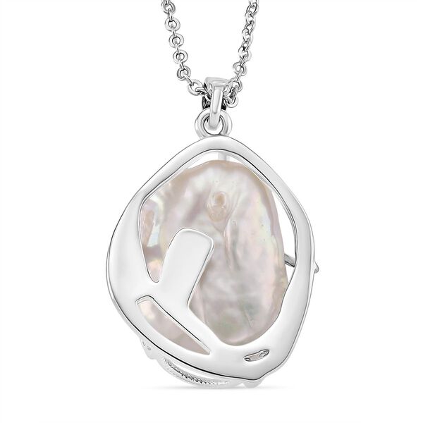 Weißer Süßwasserperle und Zirkonia Anhänger mit 50+5cm Kette image number 5