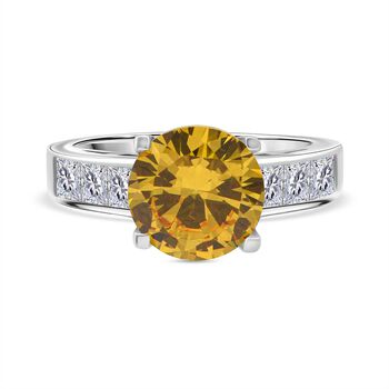 Lustro Stella Gelber Saphir-Farbener Zirkonia, Wei&szlig;er Zirkonia Ring 925 Silber rhodiniert (Gr&ouml;&szlig;e 17.00)