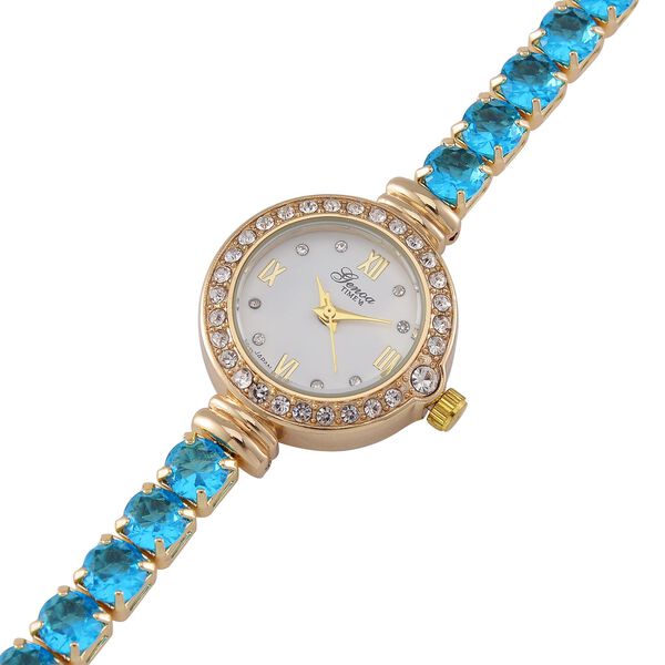 Genoa Time V2 - PC21S Japanisches Uhrwerk, Gehäuse mit weißen Kristallakzenten und PNP-Goldplattierung, rundes Zifferblatt mit weißen Ziffern und Kristallen, blauen Zirkonia und weißen Kristallen image number 5