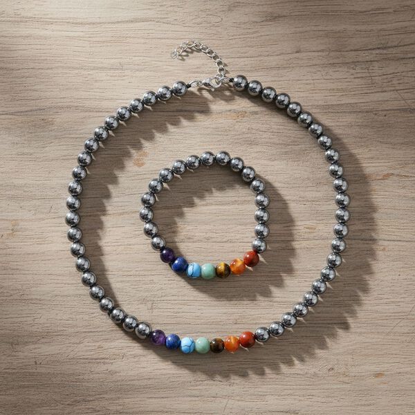 2er Set - Terahertz, Mehrfarbige Edelsteine Halskette und Armband, flexibel, 316L Edelstahl ca. 280.00 ct image number 2