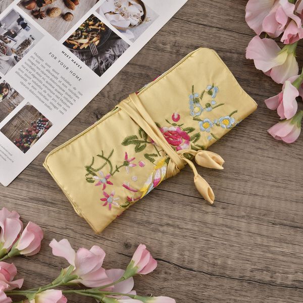 Schmuckorganizer aus Satin mit Stickerei und 5 Premium-Poliert&uuml;chern, 20x9cm, Gold image number 1