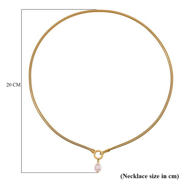 Weiße Süßwasser Perle Halskette ca. 50 cm Reiner Edelstahl IP-Goldfarbe image number 5
