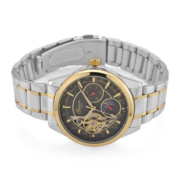 GENOA TIME V2 - Automatik-Armbanduhr, Mechanisches Uhrwerk, Edelstahlarmband, bicolor, Schwarzes Zifferblatt image number 5