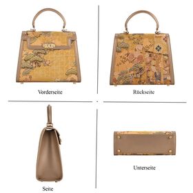 LA MAREY Crossbody Tasche aus 80% Seidenbrokat und 20% Echtleder, 24x10x20cm, Senfgelb