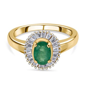 Kagem sambischer Smaragd, Moissanit Ring, 925 Silber vergoldet (Gr&ouml;&szlig;e 19.00) ca. 1.43 ct