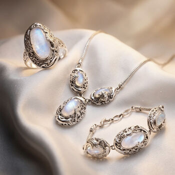 Royal Bali Kollektion-  Regenbogen Mondstein Schmuckset