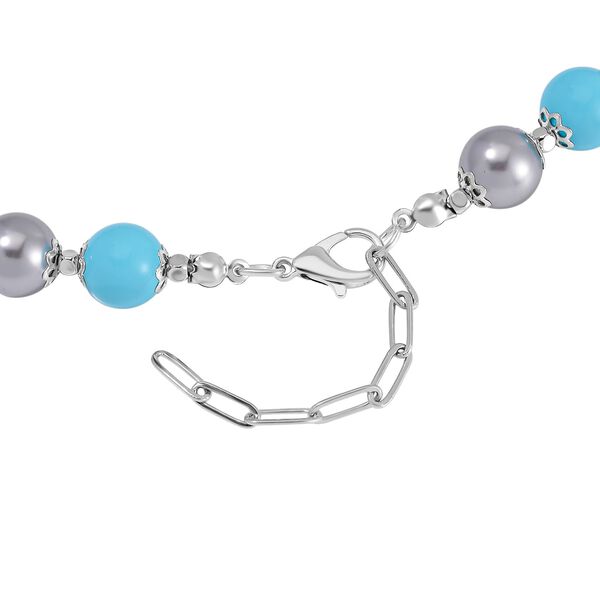 2er Set - Sleeping Beauty T&uuml;rkis-Farbe Muschelkernperle Halskette und Armband, rhodiniert image number 5