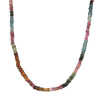 Nat&uuml;rliche mehrfarbige Turmalin Halskette, ca. 50 cm, 925 Silber platiniert, ca. 70,00 ct