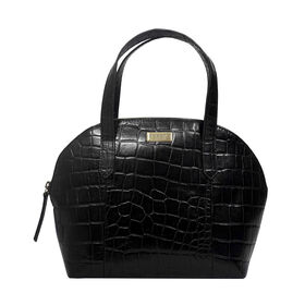 Assots London - Handgefertigt Tote Tasche aus krokogeprägtem echtem Leder, Größe 32x22x11cm, schwarz