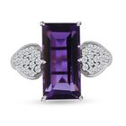 AA Lusaka Amethyst, weißer Zirkon Ring, 925 Silber rhodiniert (Größe 19.00) ca. 7.39 ct