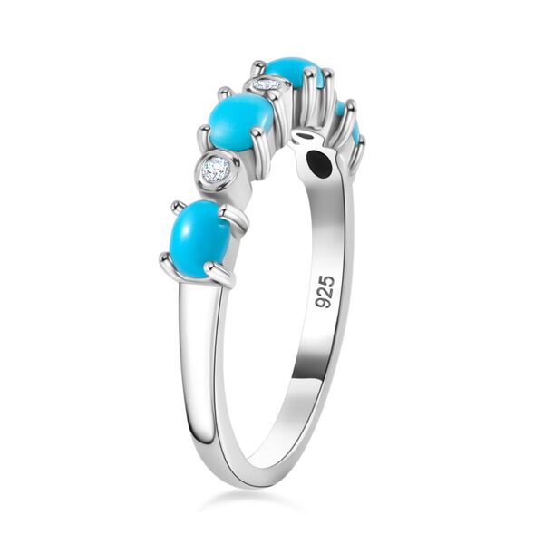 AA Amerikanischer, nat&uuml;rlicher Sleeping Beauty T&uuml;rkis, Wei&szlig;er Zirkon Ring 925 Silber platiniert (Gr&ouml;&szlig;e 21.00) ca. 0.70 ct image number 5