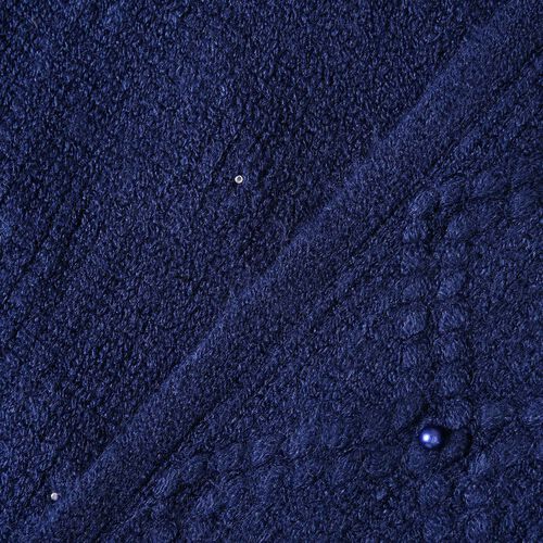Strickschal mit Quasten und Perlen, Dunkelblau image number 1