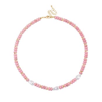 Wei&szlig;e Muschelkernperle, Almandin Halskette, ca. 50 cm + 5 cm Extender, goldfarben