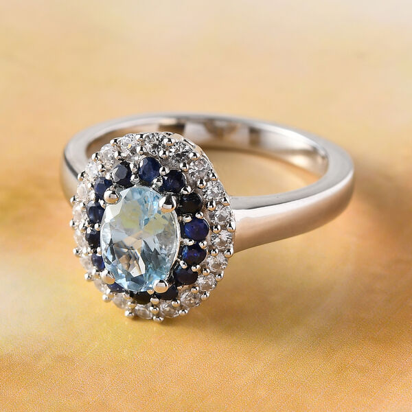 Espirito Santo Aquamarin und blauer Saphir-Ring, 925 Silber platiniert  ca. 1,40 ct image number 2