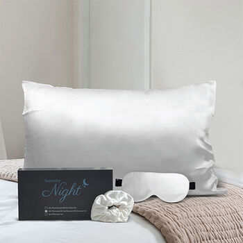 Serenity Night: Kissenbezug, Haargummi und Augenmaske aus 100% Maulbeerseiden, 40x80 cm und 23,5x10,5 cm, Elfenbein, 3-teilig