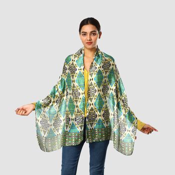 100% nat&uuml;rlicher Satin Seiden Schal, Rhombus Muster, Gr&uuml;n