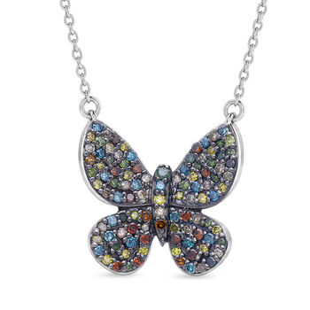 D'Joy Blauer Diamant, Gr&uuml;ner Diamant Schmuckset ca. 50 cm 925 Silber Rhodiniert ca. 0,53 ct.