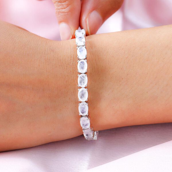 AA Premium Regenbogen Mondstein und weißes Zirkon-Armband, ca. 20 cm, 925 Silber platiniert ca. 21,51 ct image number 3