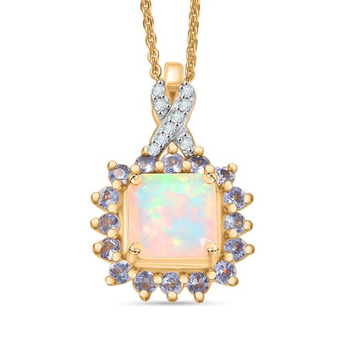 Opal Radiance - D joy Natürlicher, äthiopischer Welo Opal, Niassa Rubin Starlit Anhänger mit Kette, 925 Silber 750 Gelbgold Vermeil ca. 1.63 ct image number 0