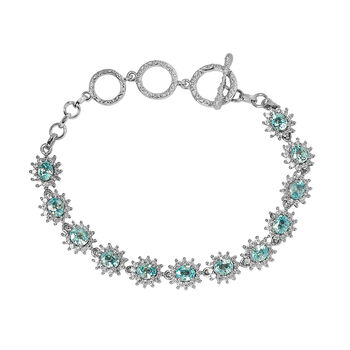 Kambodschanisches, blaues und wei&szlig;es Zirkon-Armband, ca. 19 cm, 925 Silber platiniert ca. 9,84 ct