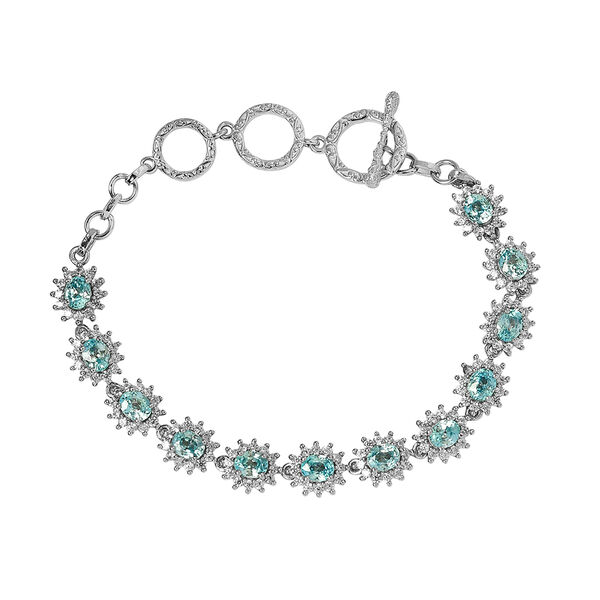 Kambodschanisches, blaues und wei&szlig;es Zirkon-Armband, ca. 19 cm, 925 Silber platiniert ca. 9,84 ct