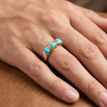 D'Joy Sleeping Beauty T&uuml;rkis, Wei&szlig;er Zirkon Ring 925 Silber 750 Vergoldet (Gr&ouml;&szlig;e 21.00) ca. 1,04 ct