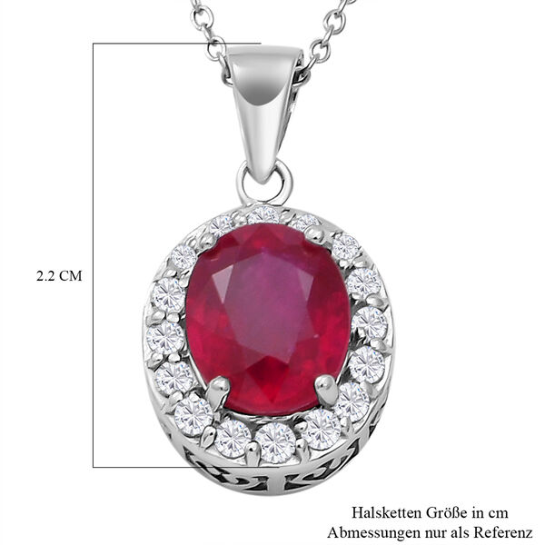 Afrikanischer Rubin und Zirkon-Halo-Anh&auml;nger mit Kette in Silber image number 5
