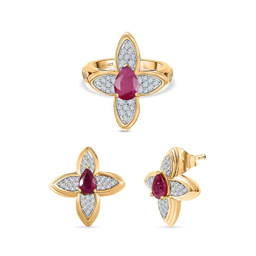 D'Joy Afrikanischer Rubin und Zirkon Ring und Ohrringe image number 0