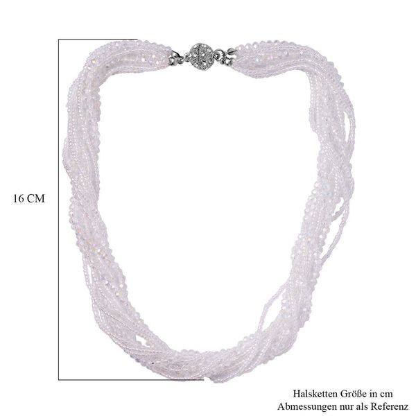 2er Set - Mehrreihige Weiße Kristall Perlen Halskette und passende Ohrringe image number 4