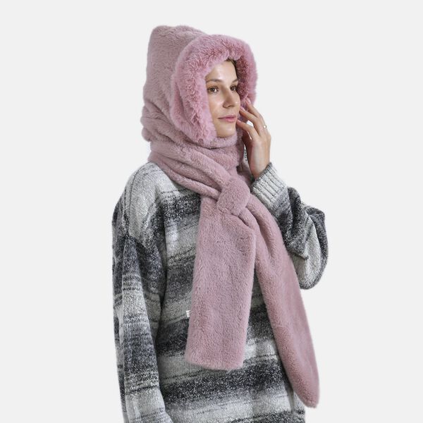 Superweicher 2-in-1 Langschal und M&uuml;tze aus Kunstfell, 110x13cm, rosa image number 3