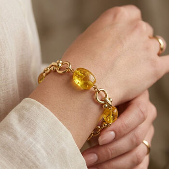 Simulierter Gelber Bernstein Armband ca. 19 cm mit 5 cm extender, goldfarben