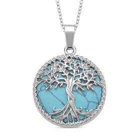 Blauer Howlit Lebensbaum Anhänger mit Kette, Reiner Edelstahl, ca. 2.00 ct