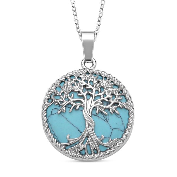 Blauer Howlit Lebensbaum Anh&auml;nger mit Kette, Reiner Edelstahl, ca. 2.00 ct