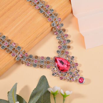 Mehrfarbiger Kristall Halskette ca. 50 cm Legierung