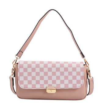 Designertasche mit Karo-Muster, Kunstleder mit abnehmbarem Riemen, Gr&ouml;&szlig;e 27,5x8x15 cm, Nude