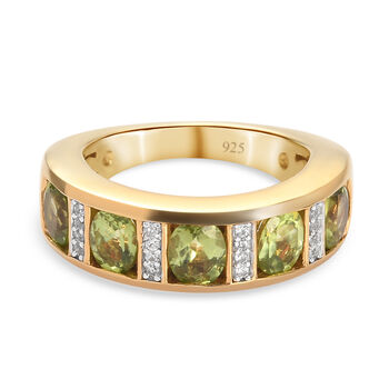 Nat&uuml;rlicher Peridot und Zirkon-Ring, 925 Silber vergoldet (Gr&ouml;&szlig;e 20.00) ca. 2,07 ct
