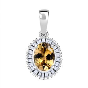 AA Natürlicher goldener Tansanit, Weißer Diamant Anhänger 925 Silber Gelbgold Vermeil ca. 0,99 ct.