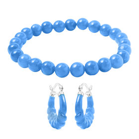 Blaue Jade Schmuckset 925 Silber rhodiniert ca. 129,00 ct.