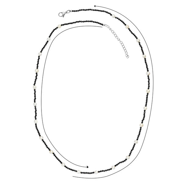 Schwarzer Spinell, Süßwasser Perle Halskette ca. 60 cm Edelstahl image number 3