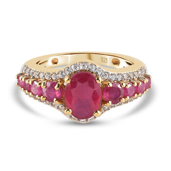 Afrikanischer Rubin und Zirkon-Ring, (Fissure gef&uuml;llt), 925 Silber vergoldet (Gr&ouml;&szlig;e 16.00) ca. 3,33 ct