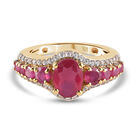 Afrikanischer Rubin und Zirkon-Ring, (Fissure gefüllt), 925 Silber vergoldet (Größe 16.00) ca. 3,33 ct