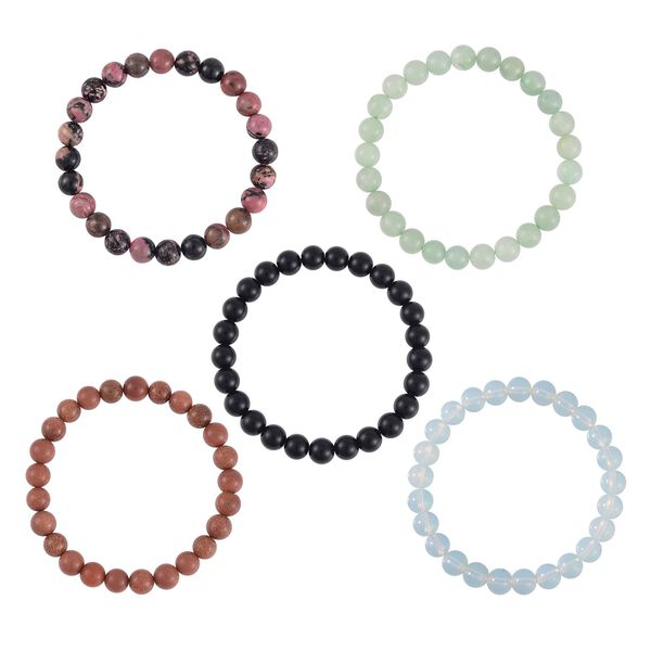 5er Set - Rhodonit, Gr&uuml;ner Aventurin Armb&auml;nder ca. 478.35 ct image number 4