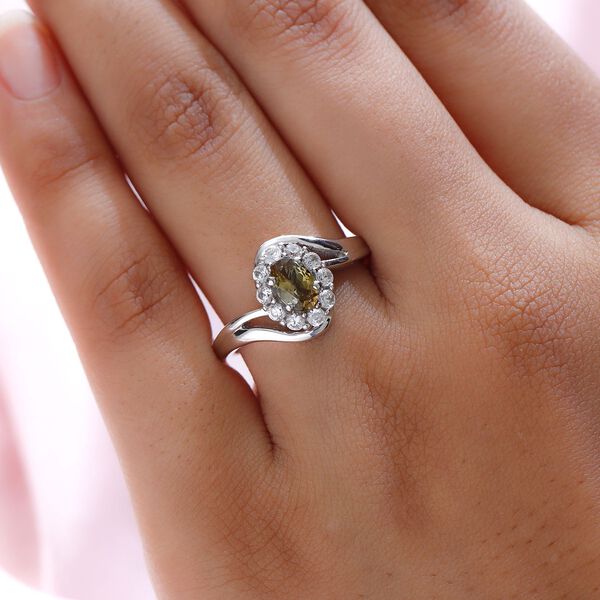 AA Natürlicher, goldener Tansanit und Zirkon-Bypass-Halo-Ring, 925 Silber platiniert, 0,98 ct. image number 3