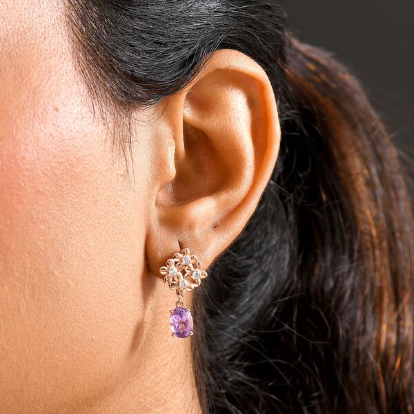 D'Joy AAA Rose De France Amethyst, Weißer Zirkon Ohrringe 925 Silber 750 rosévergoldet ca. 2.89 ct image number 3