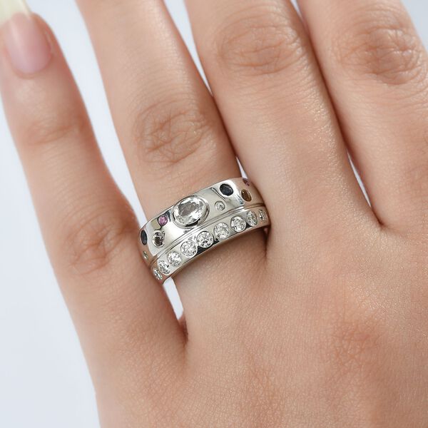 D joy AAA Premium Malagasy Regenbogen Mondstein, Mehrfarbiger Saphir Celestial Rainbow Ring 925 Silber rhodiniert (Gr&ouml;&szlig;e 19.00) ca. 1.35 ct image number 3