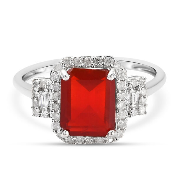 Mexikanischer Kirschfeuer-Opal und Diamant-Ring - 1,89 ct.