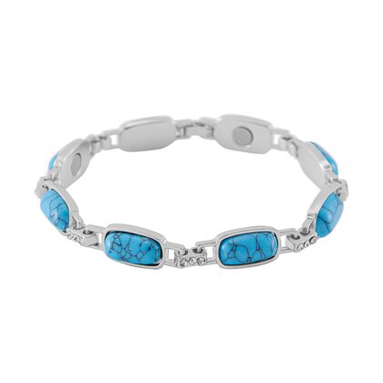 Blauer Howlit, Wei&szlig;er Kristall Magnettherapie-Armband mit 4 Magneten, ca. 20 cm