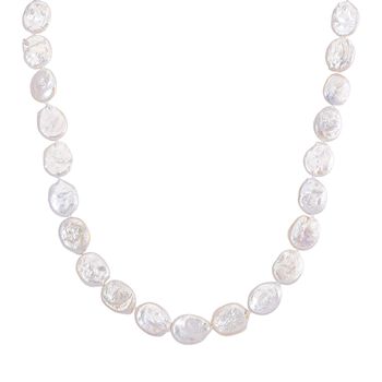 D'Joy Wei&szlig;e Keshi Perle Halskette ca. 45 cm mit 5 cm extender, 925 Silber vergoldet