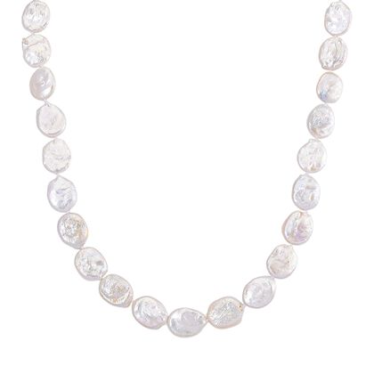 D'Joy Wei&szlig;e Keshi Perle Halskette ca. 45 cm mit 5 cm extender, 925 Silber vergoldet